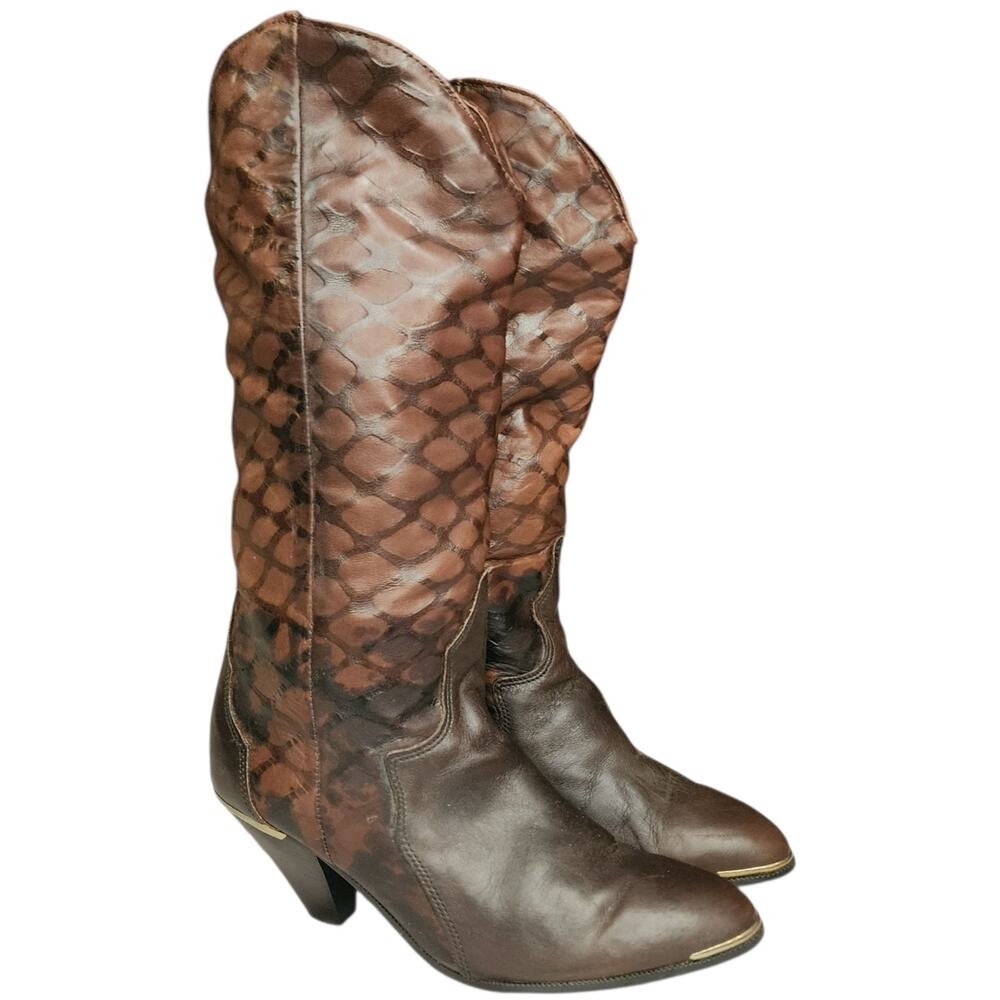 Vintage Acme High Heel Boots Womens Size 6M Brown Western Country Girl 8846
